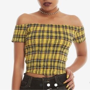Hot Topic Yellow Plaid Smocked Top